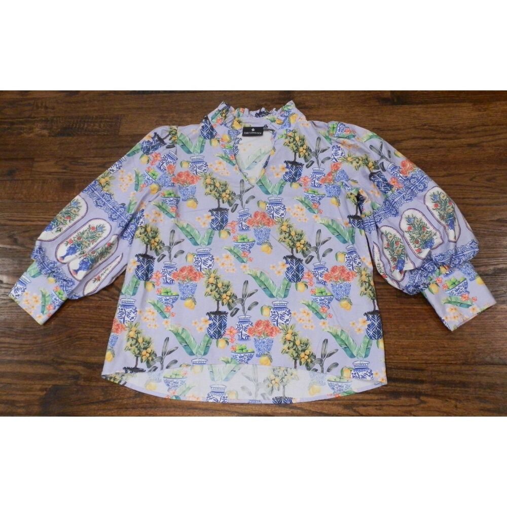 Emily Lovelock Lemon Pattern Blouse Top Womens Size 4-6